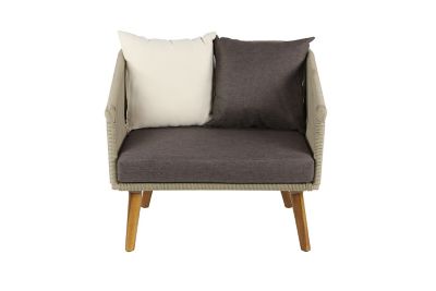 Image showing  Gray Wood Woven Rope Outdoor Chair with Polyester Cushions and Slender Tapered Legs Set of 2 33 in. W, 29 in. H