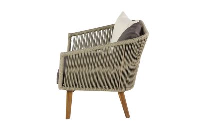Image showing  Gray Wood Woven Rope Outdoor Chair with Polyester Cushions and Slender Tapered Legs Set of 2 33 in. W, 29 in. H