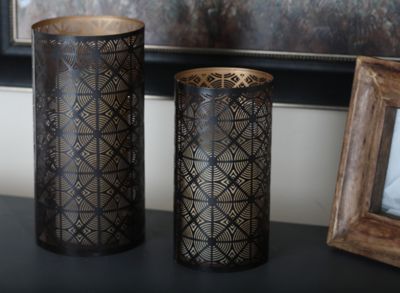 Harper & Willow Modern Cylindrical Iron Candle Holders, Brown, 6 in. x 12 in., 5 in. x 10 in., 4 in. x 6 in., 2 lb., 3 pc.
