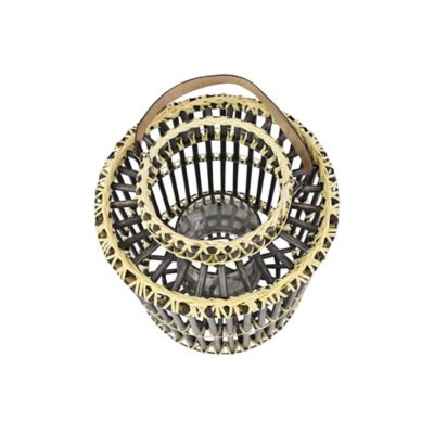 Image showing  14" x 18" Large Cylindrical Black Rattan Rustic Lantern, Birdcage Shape, 35969