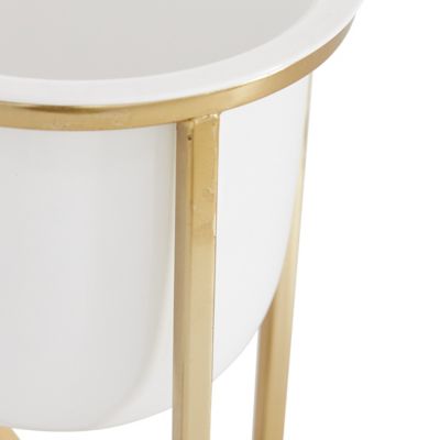 Image showing 6 th Harper & Willow White Metal Indoor Outdoor Planter with Removable Stand Set of 2 12", 10"H