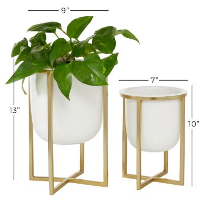 Image showing 7 th Harper & Willow White Metal Indoor Outdoor Planter with Removable Stand Set of 2 12", 10"H