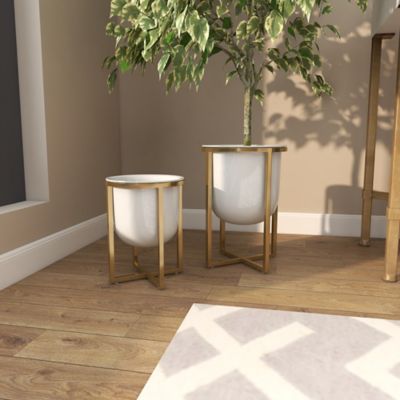 Image showing 8 th Harper & Willow White Metal Indoor Outdoor Planter with Removable Stand Set of 2 12", 10"H