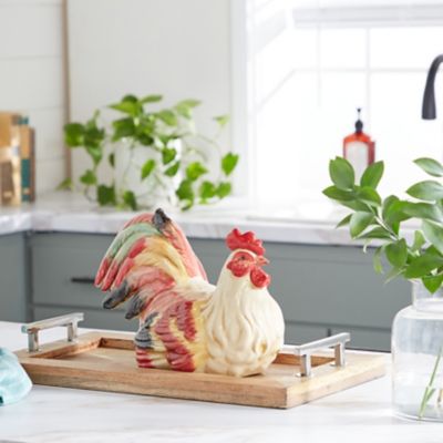 Harper & Willow Ceramic Indoor/Outdoor Rooster Garden Sculpture, 15 in. x 8 in. x 9 in., Red