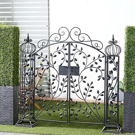 Harper & Willow Black Metal Traditional Garden Gate with Lock Latch, 70 in. x 15 in. x 65 in., 44 lb., 29085