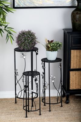 Harper & Willow Square Metal Planter Stand with Acrylic Flowers, 10 in. x 28 in., 10 in. x 24 in., 8 in. x 20 in., Black, 3-Pack