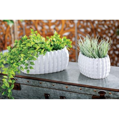 Harper & Willow Stoneware Rounded Modern Planter Set with Vertical Ribbing, 6 in., 5 in., 4 in., 3-Pack