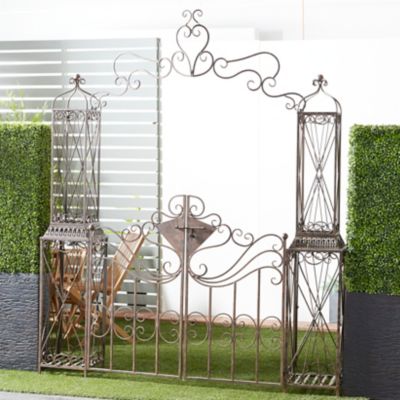 Harper & Willow Traditional Style Black Distressed Metal Garden Arbor with 2-Door Gate and Latch, 78 in. x 94 in., 29014