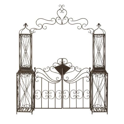 Image showing  Traditional Style Black Distressed Metal Garden Arbor with 2-Door Gate and Latch, 78 in. x 94 in., 29014