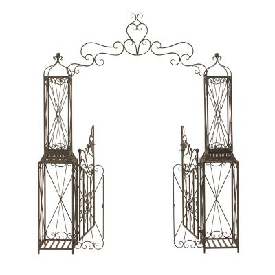 Image showing  Traditional Style Black Distressed Metal Garden Arbor with 2-Door Gate and Latch, 78 in. x 94 in., 29014