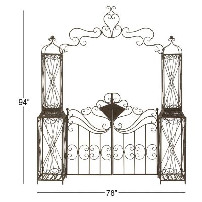 Image showing  Traditional Style Black Distressed Metal Garden Arbor with 2-Door Gate and Latch, 78 in. x 94 in., 29014