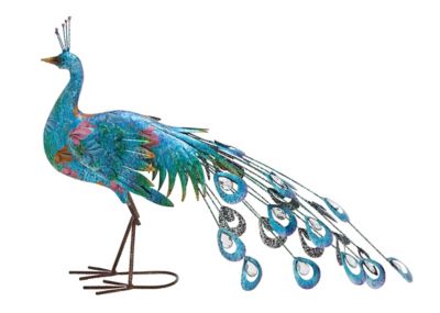 Image showing  Teal Metal Indoor/Outdoor Peacock Garden Sculpture with Crystal Accents, 31 in. x 7 in. x 20 in.
