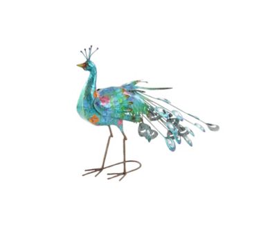 Image showing  Teal Metal Indoor/Outdoor Peacock Garden Sculpture with Crystal Accents, 31 in. x 7 in. x 20 in.