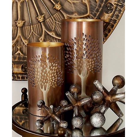 Harper & Willow Copper Metal Tree Decorative Candle Lantern Set of 3 12", 9", 6"H, 22096
