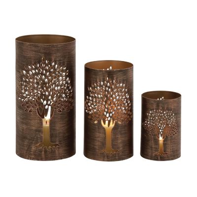 Image showing  Assorted Metal Tree Decorative Candle Lanterns, Copper, 3-Pack