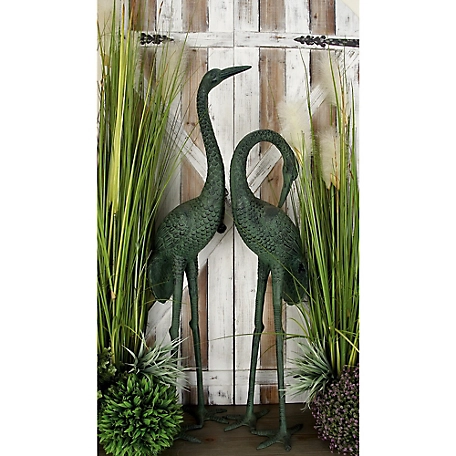 Harper & Willow Green Aluminum Crane Garden Sculptures, 15 in. x 42 in., 12 in. x 35 in., 2 pc.