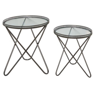 Image showing  Round Industrial Metal Accent Tables with Glass Tops, 2 pc.