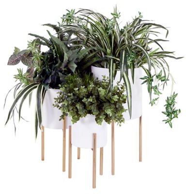 Image showing 2 th Harper & Willow Iron Contemporary Large Round Indoor/Outdoor Planter Set in Stands, 3 pc.