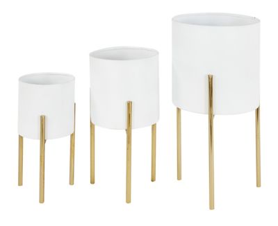 Image showing 3 th Harper & Willow Iron Contemporary Large Round Indoor/Outdoor Planter Set in Stands, 3 pc.