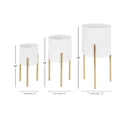 Image showing 5 th Harper & Willow Iron Contemporary Large Round Indoor/Outdoor Planter Set in Stands, 3 pc.