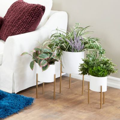 Image showing 6 th Harper & Willow Iron Contemporary Large Round Indoor/Outdoor Planter Set in Stands, 3 pc.