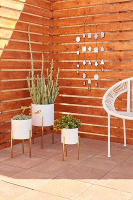 Image showing 7 th Harper & Willow Iron Contemporary Large Round Indoor/Outdoor Planter Set in Stands, 3 pc.