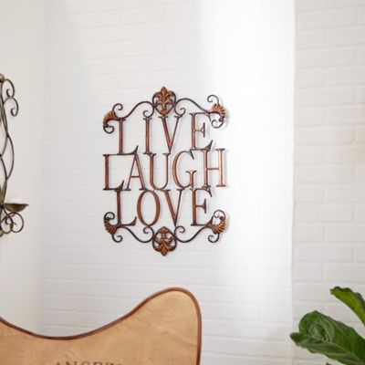 Harper & Willow Brown Metal Live Love Laugh Sign Wall Decor with Scrollwork 21" x 1" x 28"