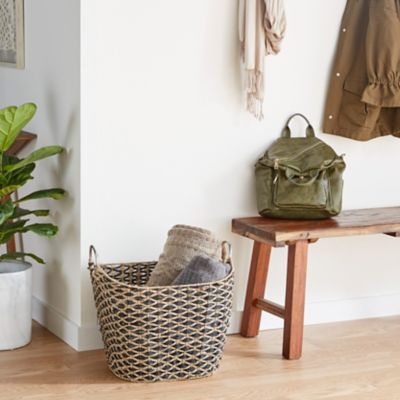 Harper & Willow Large Seagrass Basket with Diamonds and Metal Handles, 20.65 in. x 18.4 in.