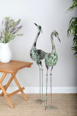 Harper & Willow Green Metal Indoor Outdoor Crane Garden Sculpture Set of 2 40", 38"H