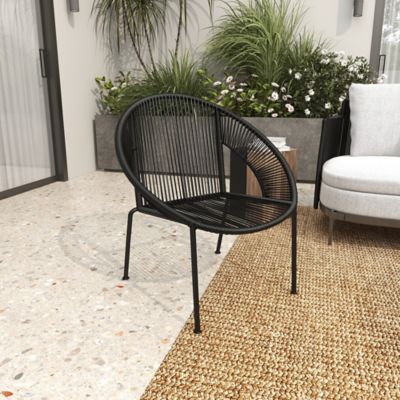 Harper & Willow Black Plastic Rattan Outdoor Chair 29 x 23 x 30in.