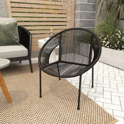 Image showing 7 th Harper & Willow Black Plastic Rattan Outdoor Chair 29 x 23 x 30in.