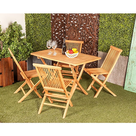 Harper & Willow 5 pc. Outdoor Teak Wood Dining Set with Table and Folding Chair Set, 47 in. x 27 in. x 31 in.