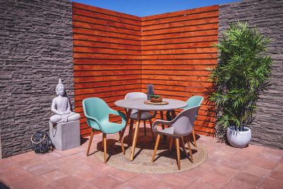 Harper & Willow Gray Wood Outdoor Dining Table with Concrete Inspired Top and Slender Tapered Legs 45" x 45" x 30"