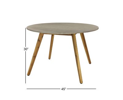 Image showing  Gray Wood Outdoor Dining Table with Concrete Inspired Top and Slender Tapered Legs 45" x 45" x 30"