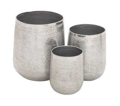 Image showing  Silver Aluminum Indoor Outdoor Planter with Hammered Design Set of 3 21", 16", 13"H