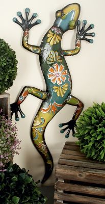 Harper & Willow Multicolor Metal Indoor/Outdoor Lizard Wall Decor, 32 in. x 15 in. x 2 in.