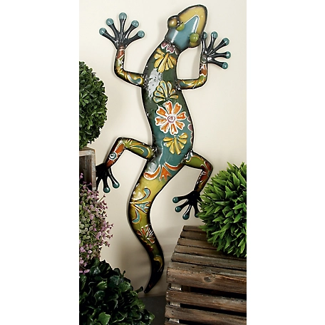Harper & Willow Multi-Colored Metal Indoor Outdoor Lizard Wall Decor 32" x 15" x 2"