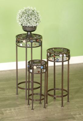 Harper & Willow Round Metal and Ceramic Plant Stand with Bead Detailing, 3-Pack