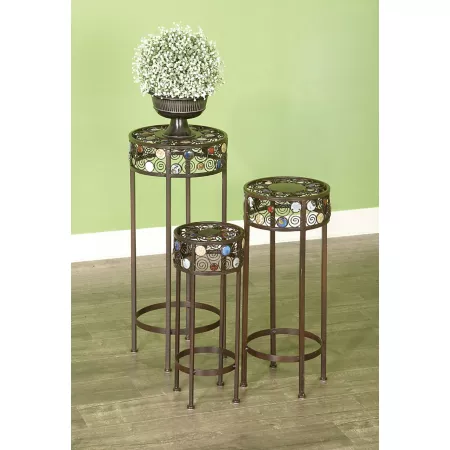 Harper & Willow Round Metal and Ceramic Plant Stand with Beaded Detail Pack of 3 Plant Stands & Accessories