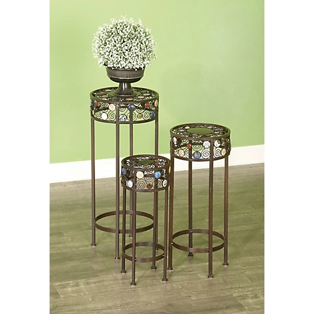 Harper & Willow Round Metal and Ceramic Plant Stand with Bead Detailing, 3-Pack
