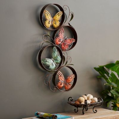 Harper & Willow Multicolor Metal Indoor/Outdoor Butterfly Wall Decor, 22 in. x 3 in. x 36 in.