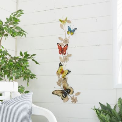Harper & Willow Multi-Colored Metal Butterfly Indoor Outdoor Wall Decor, 10" x 3" x 39"