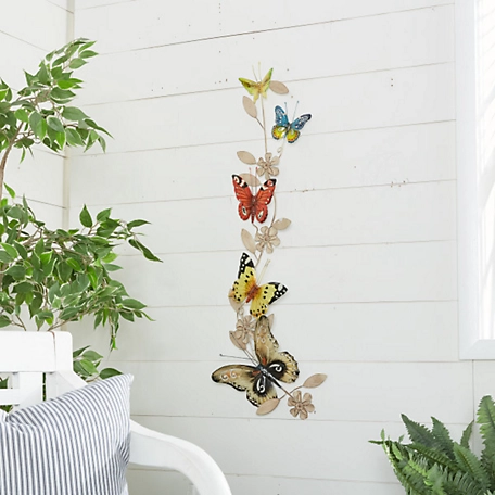Harper & Willow Multi-Colored Metal Butterfly Indoor Outdoor Wall Decor, 10" x 3" x 39"