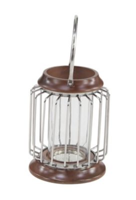 Image showing  Large Wood and Metal Bar Hanging Lantern with Handle and Hurricane Glass Candle Holder, 9 x 9 x 11 in., 2.1 lb.