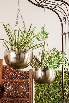 Harper & Willow Round Metallic Hanging Planter Set, 9 in. x 6 in. and 8 in. x 5 in., 2-Pack