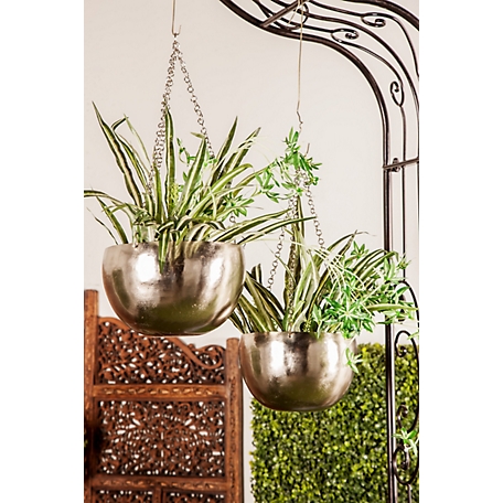 Harper & Willow Round Metallic Hanging Planter Set, 9 in. x 6 in. and 8 in. x 5 in., 2-Pack