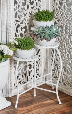 Harper & Willow 3-Tier Metal Indoor/Outdoor Floral Plant Stand, 19 in. x 14 in. x 24 in., White