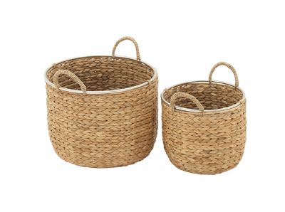 Image showing  Round Seagrass Basket with Handles and Metal Rimmed Top Set, Assorted, 2 pc.