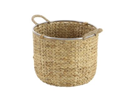 Image showing  Round Seagrass Basket with Handles and Metal Rimmed Top Set, Assorted, 2 pc.