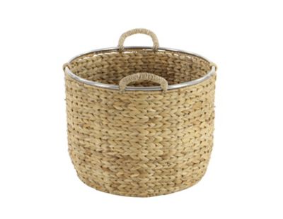 Image showing  Round Seagrass Basket with Handles and Metal Rimmed Top Set, Assorted, 2 pc.